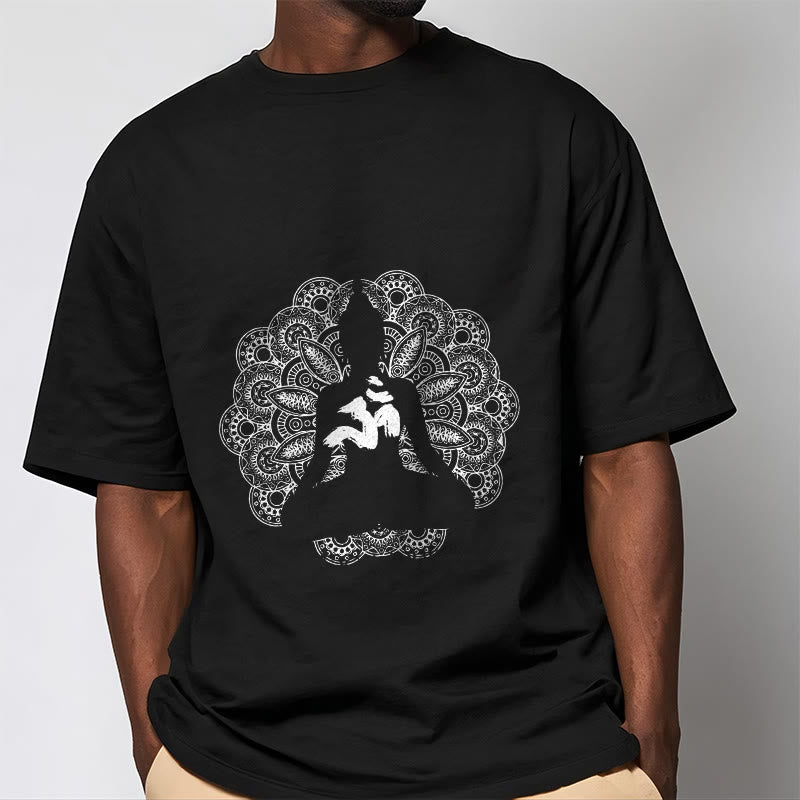 Buddha Stones純色曼荼羅オームシンボル柄Tシャツ - image 1