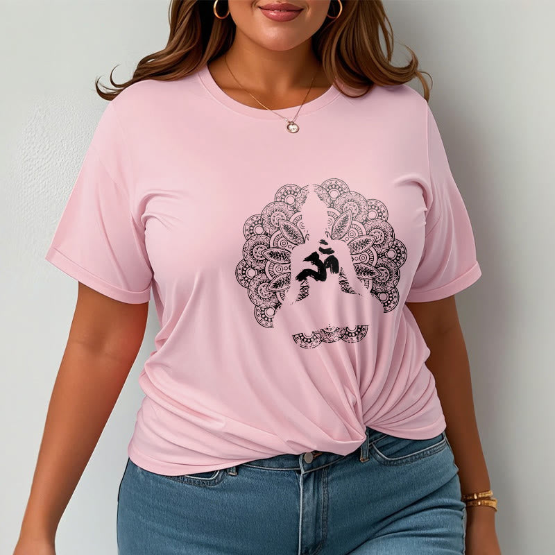 Buddha Stones純色曼荼羅オームシンボル柄Tシャツ - image 13