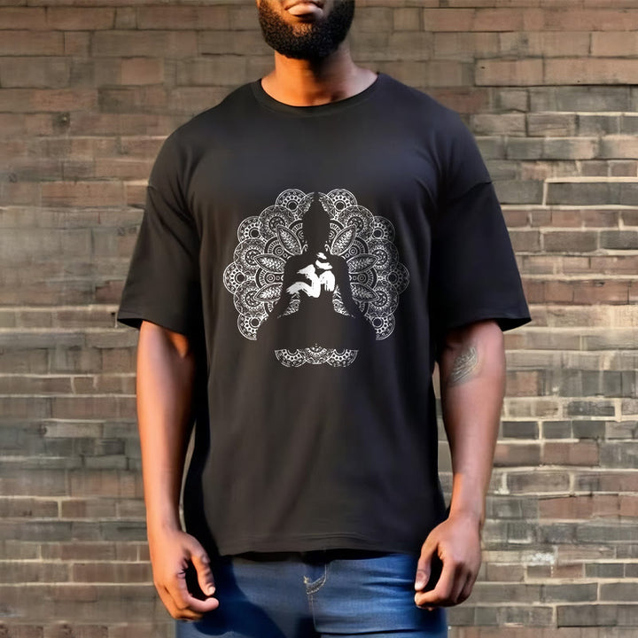 Buddha Stones純色曼荼羅オームシンボル柄Tシャツ - image 3