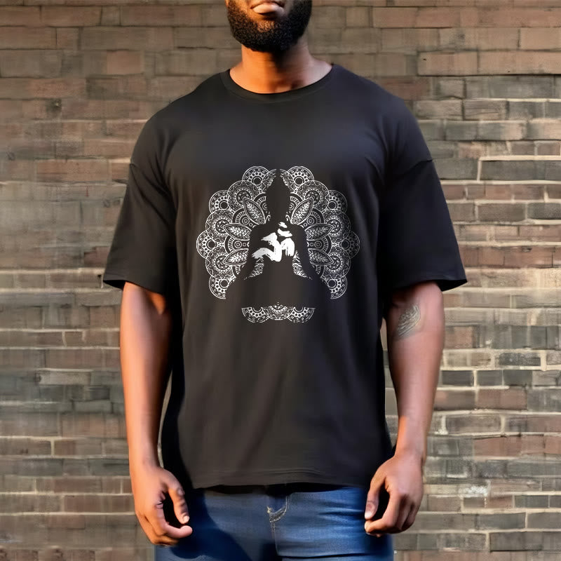 Buddha Stones純色曼荼羅オームシンボル柄Tシャツ - image 2