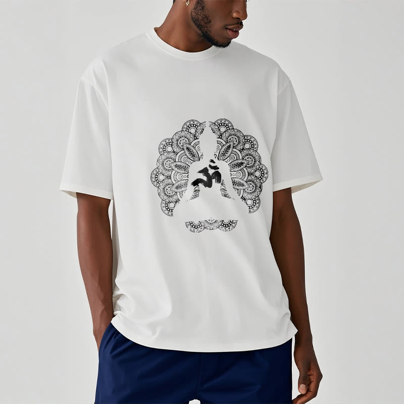 Buddha Stones純色曼荼羅オームシンボル柄Tシャツ - image 6