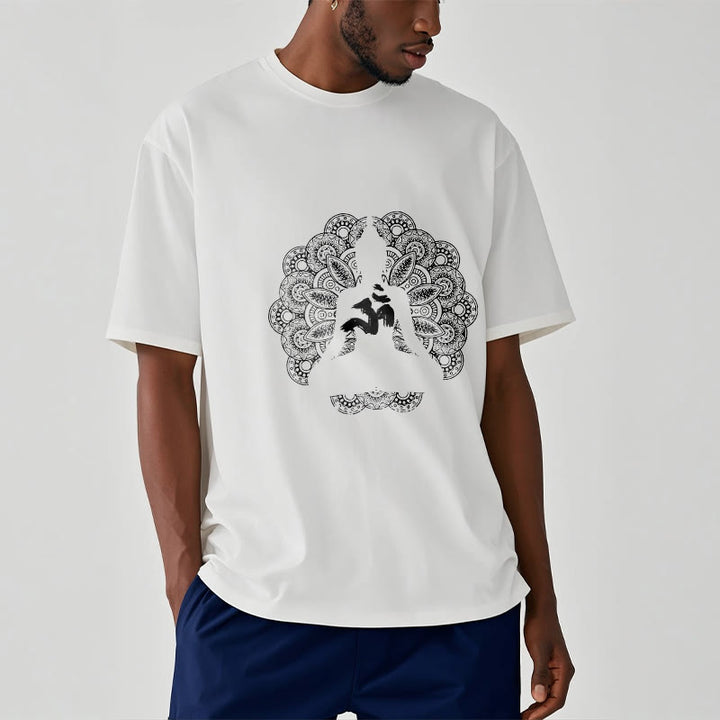 Buddha Stones純色曼荼羅オームシンボル柄Tシャツ - image 6