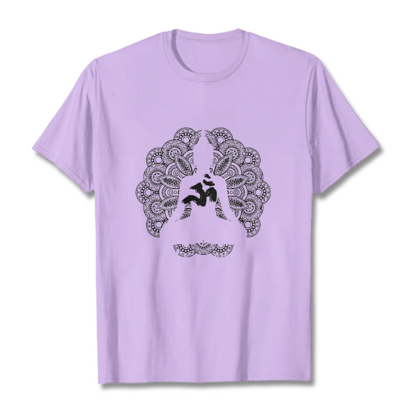 Buddha Stones純色曼荼羅オームシンボル柄Tシャツ - 梅 - 2XL - image 16