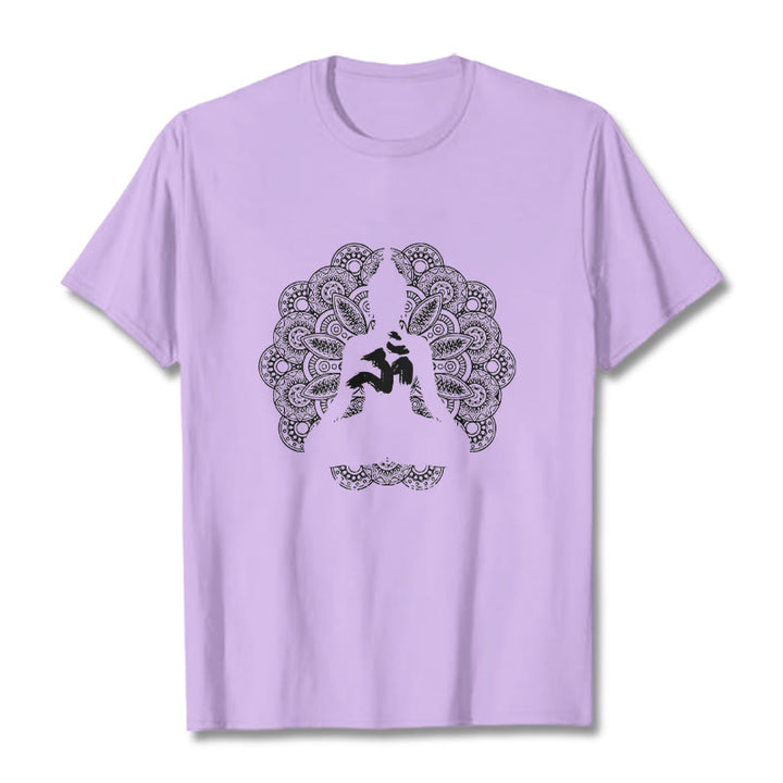 Buddha Stones純色曼荼羅オームシンボル柄Tシャツ - 梅 - 2XL - image 16