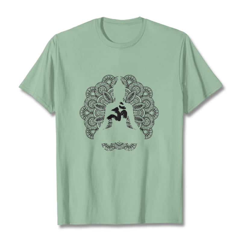 Buddha Stones純色曼荼羅オームシンボル柄Tシャツ - 淡い緑色 - 2XL - image 14