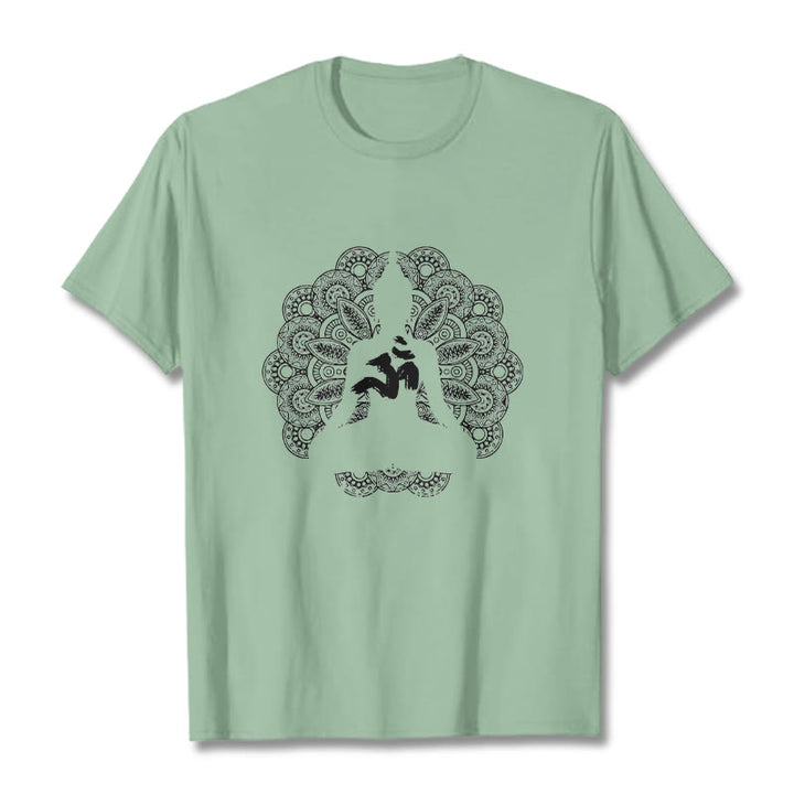 Buddha Stones純色曼荼羅オームシンボル柄Tシャツ - 淡い緑色 - 2XL - image 14