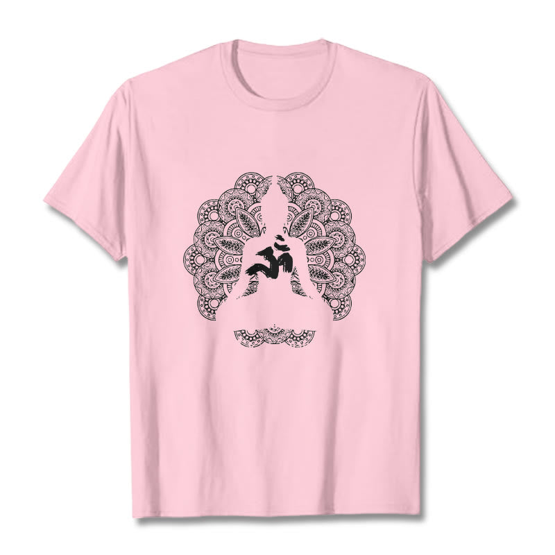 Buddha Stones純色曼荼羅オームシンボル柄Tシャツ - ライトピンク - 2XL - image 12