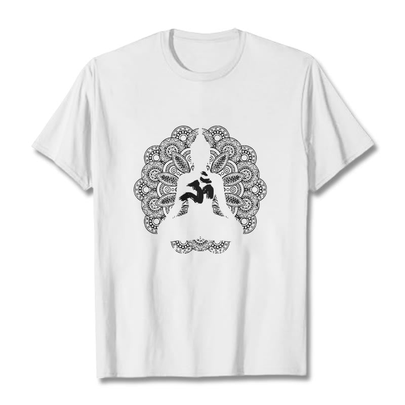 Buddha Stones純色曼荼羅オームシンボル柄Tシャツ - 白 - 2XL - image 6