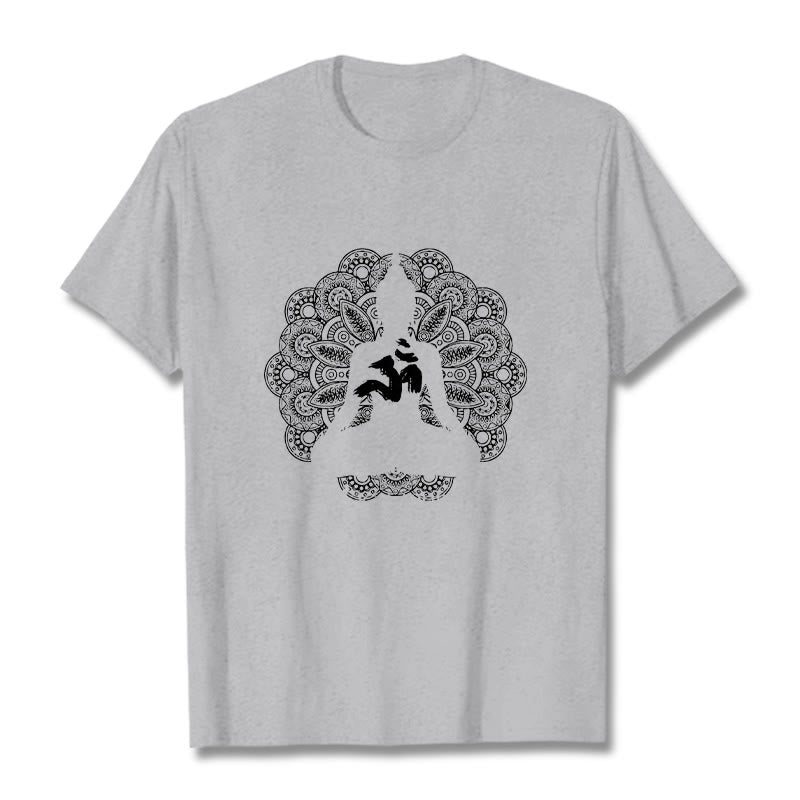 Buddha Stones純色曼荼羅オームシンボル柄Tシャツ - ライトグレー - 2XL - image 19