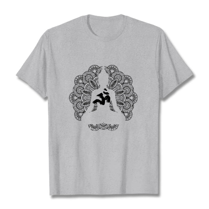 Buddha Stones純色曼荼羅オームシンボル柄Tシャツ - ライトグレー - 2XL - image 19
