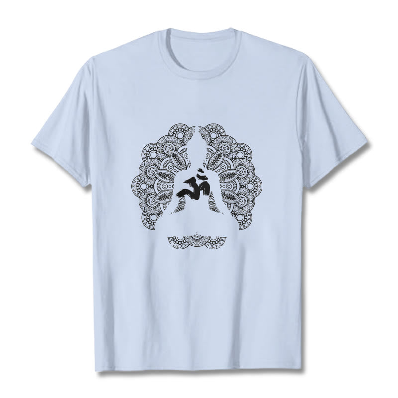 Buddha Stones純色曼荼羅オームシンボル柄Tシャツ - ライトシアン - 2XL - image 19