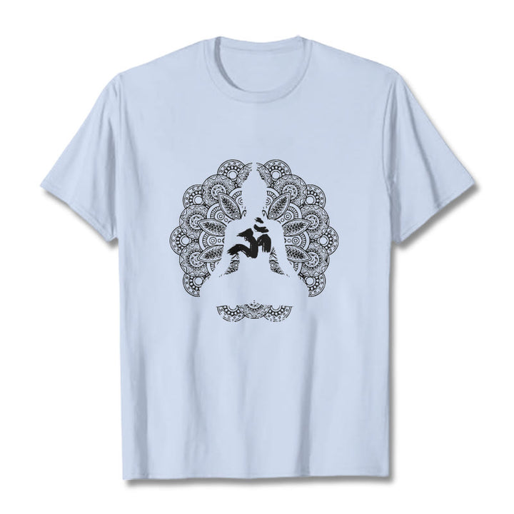 Buddha Stones純色曼荼羅オームシンボル柄Tシャツ - ライトシアン - 2XL - image 19