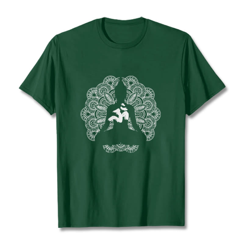 Buddha Stones純色曼荼羅オームシンボル柄Tシャツ - フォレストグリーン - 2XL - image 10