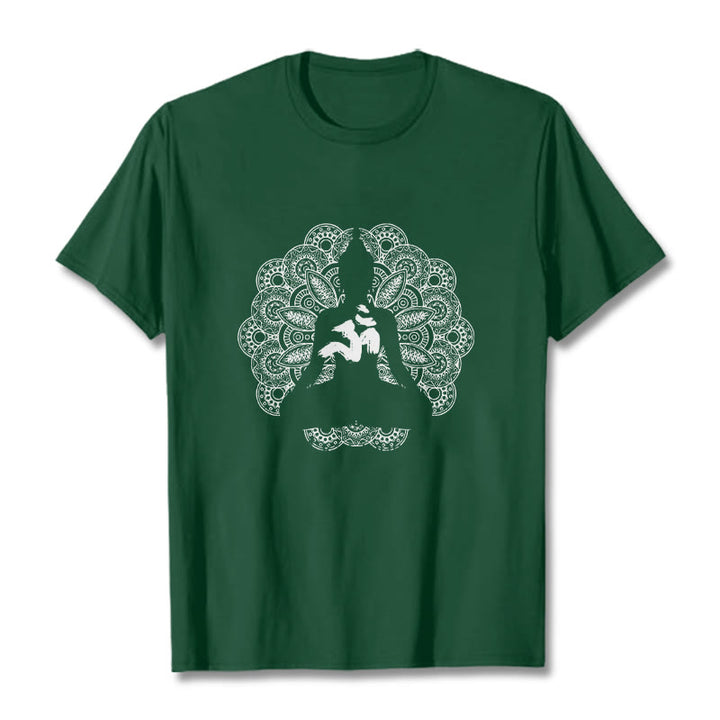 Buddha Stones純色曼荼羅オームシンボル柄Tシャツ - フォレストグリーン - 2XL - image 10