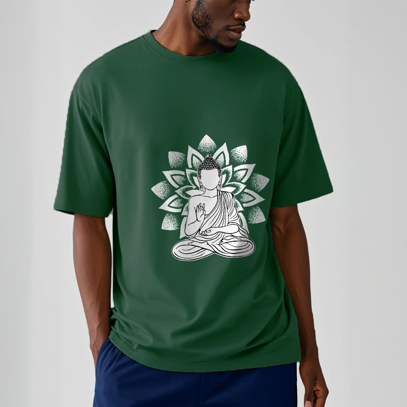 Buddha Stones座像仏蓮華模様Tシャツ - image 1