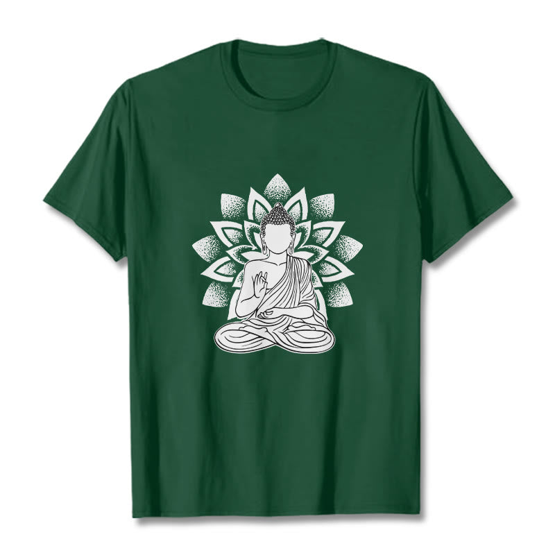Buddha Stones座像仏蓮華模様Tシャツ - フォレストグリーン - 2XL - image 0