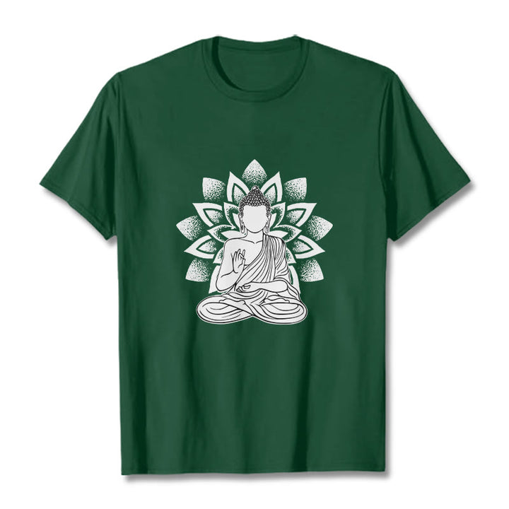 Buddha Stones座像仏蓮華模様Tシャツ - フォレストグリーン - 2XL - image 1
