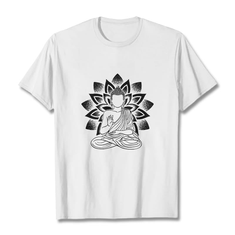 Buddha Stones座像仏蓮華模様Tシャツ - 白 - 2XL - image 7
