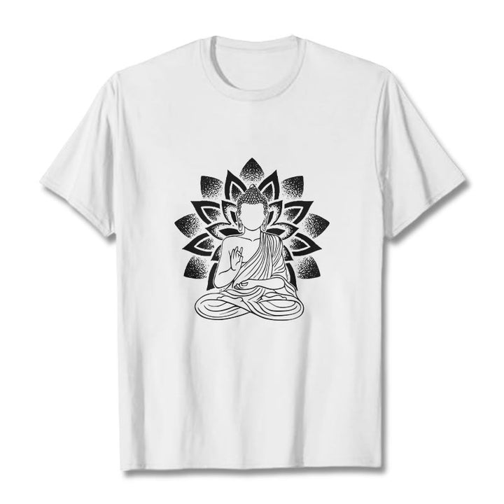 Buddha Stones座像仏蓮華模様Tシャツ - 白 - 2XL - image 7