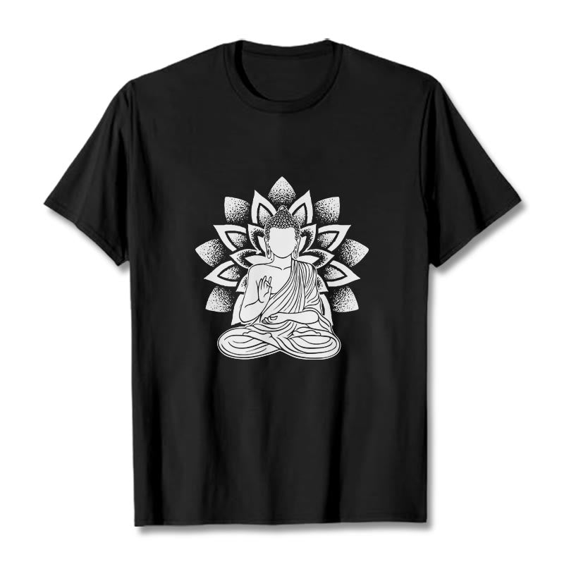 Buddha Stones座像仏蓮華模様Tシャツ - 黒 - 2XL - image 3