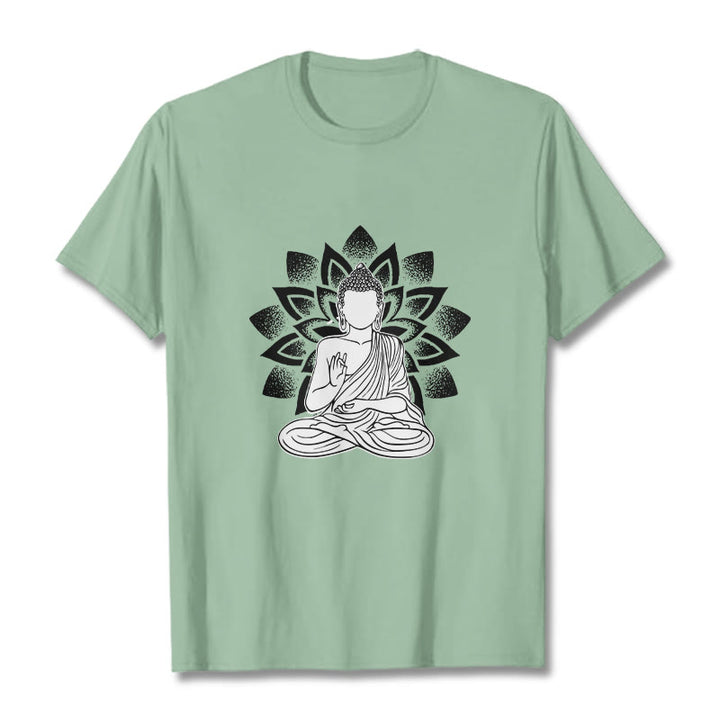 Buddha Stones座像仏蓮華模様Tシャツ - ペールグリーン - 2XL - image 15