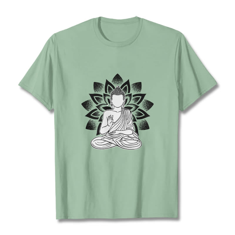 Buddha Stones座像仏蓮華模様Tシャツ - 淡い緑色 - 2XL - image 14
