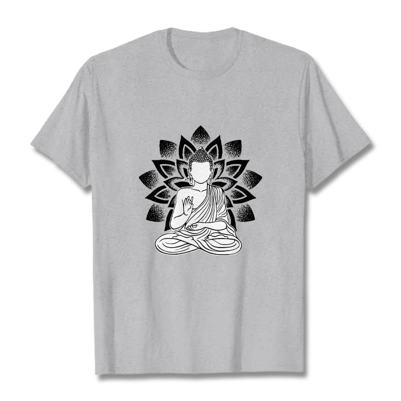 Buddha Stones座像仏蓮華模様Tシャツ - ライトグレー - 2XL - image 19