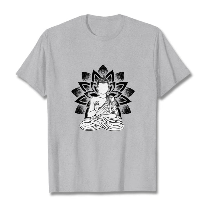 Buddha Stones座像仏蓮華模様Tシャツ - ライトグレー - 2XL - image 19