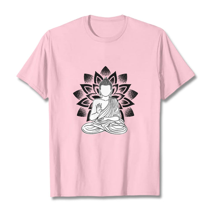 Buddha Stones座像仏蓮華模様Tシャツ - ライトピンク - 2XL - image 13