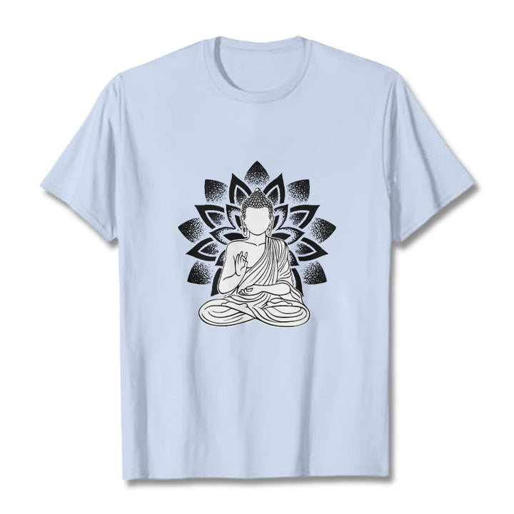 Buddha Stones座像仏蓮華模様Tシャツ - ライトシアン - 2XL - image 19