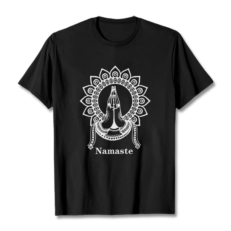 Buddha Stonesナマステ ジェスチャー マンダラ パターン Tシャツ Tシャツ - 黒 - 2XL - image 0
