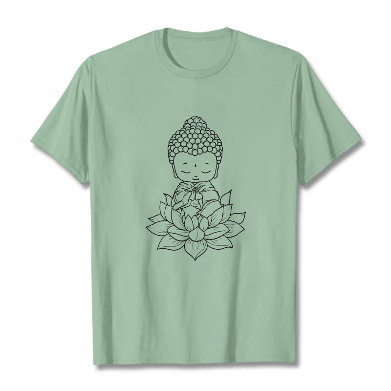 Buddha Stones平和な仏陀 蓮の花柄 Tシャツ - 淡い緑色 - 2XL - image 14