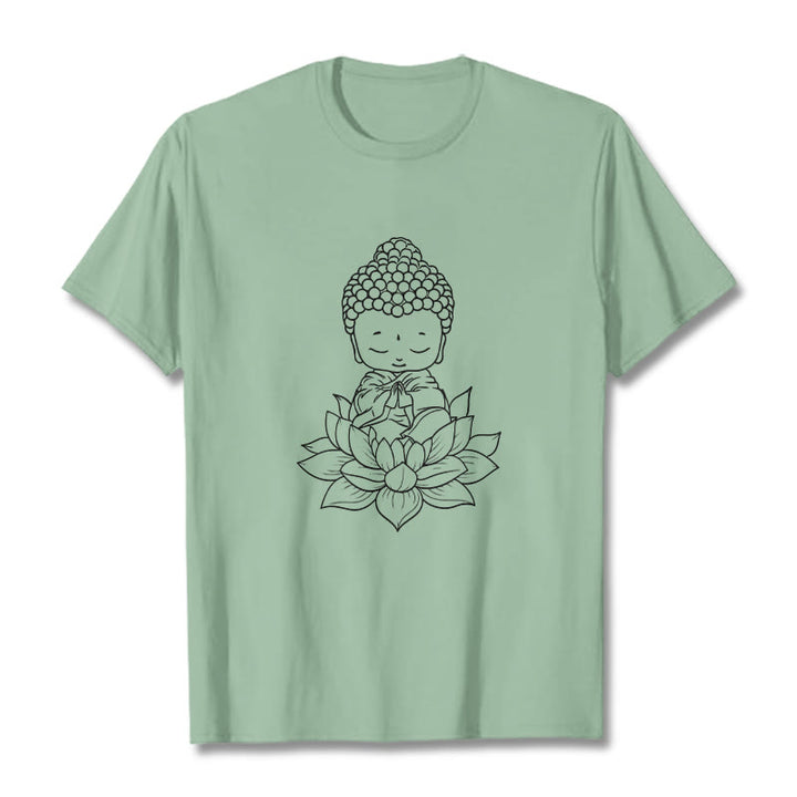 Buddha Stones平和な仏陀 蓮の花柄 Tシャツ - 淡い緑色 - 2XL - image 14