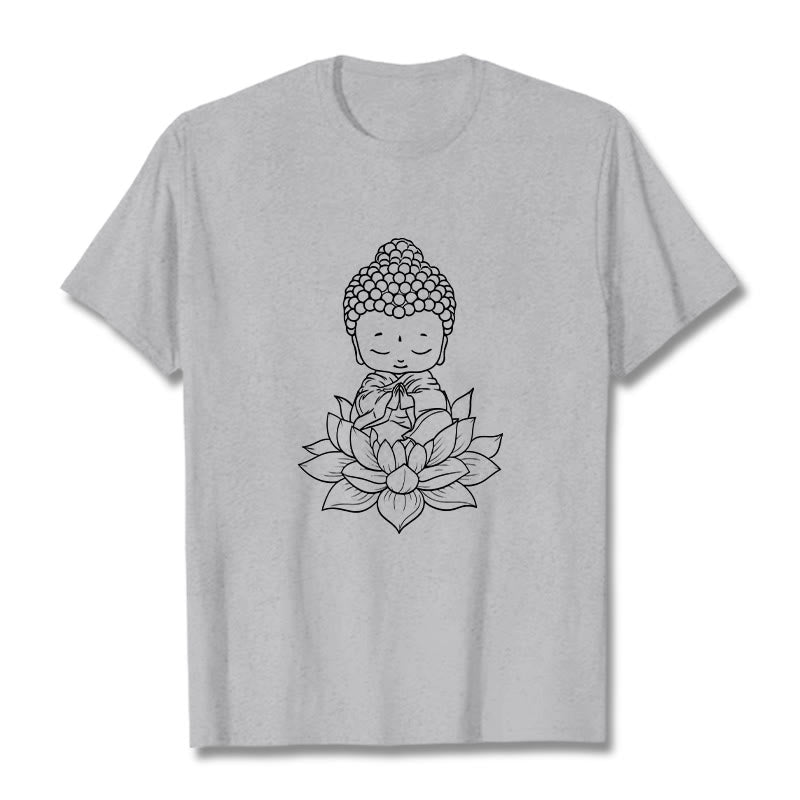 Buddha Stones平和な仏陀 蓮の花柄 Tシャツ - ライトグレー - 2XL - image 20