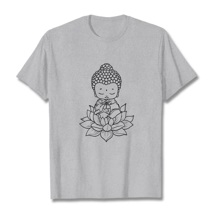 Buddha Stones平和な仏陀 蓮の花柄 Tシャツ - ライトグレー - 2XL - image 20