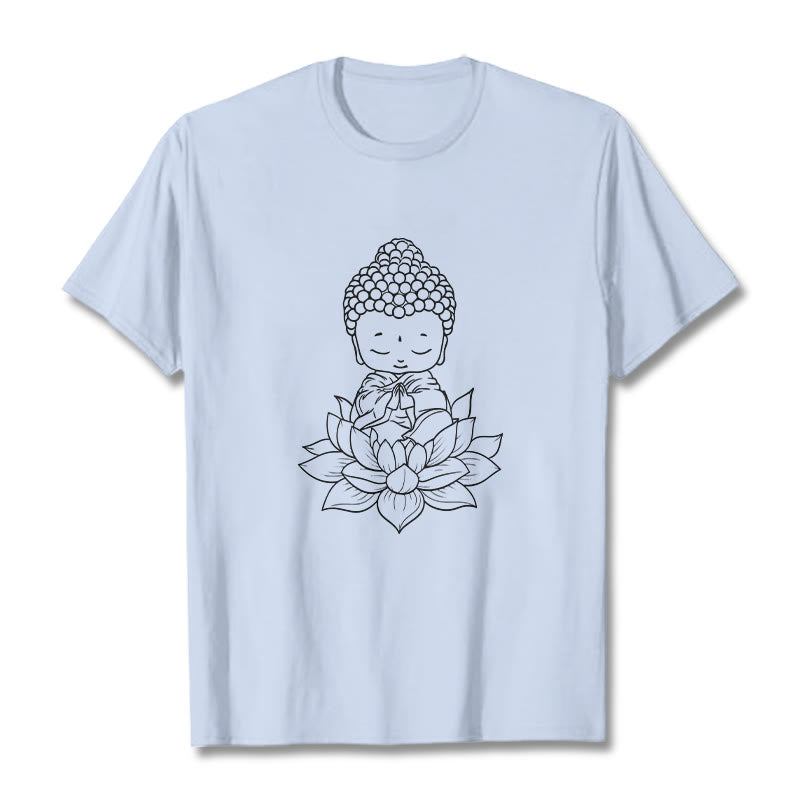 Buddha Stones平和な仏陀 蓮の花柄 Tシャツ - ライトシアン - 2XL - image 19