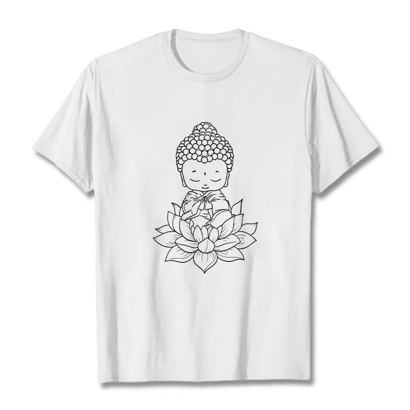 Buddha Stones平和な仏陀 蓮の花柄 Tシャツ - 白 - 2XL - image 0