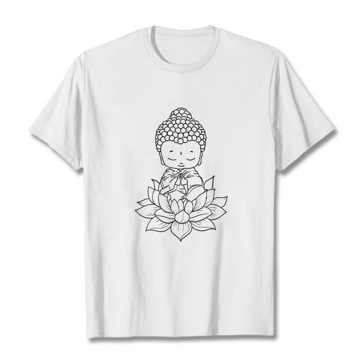 Buddha Stones平和な仏陀 蓮の花柄 Tシャツ - 白 - 2XL - image 0