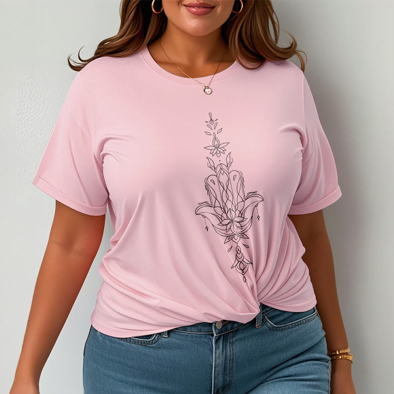Buddha Stonesハムサハンド蓮の花柄Tシャツ - image 14