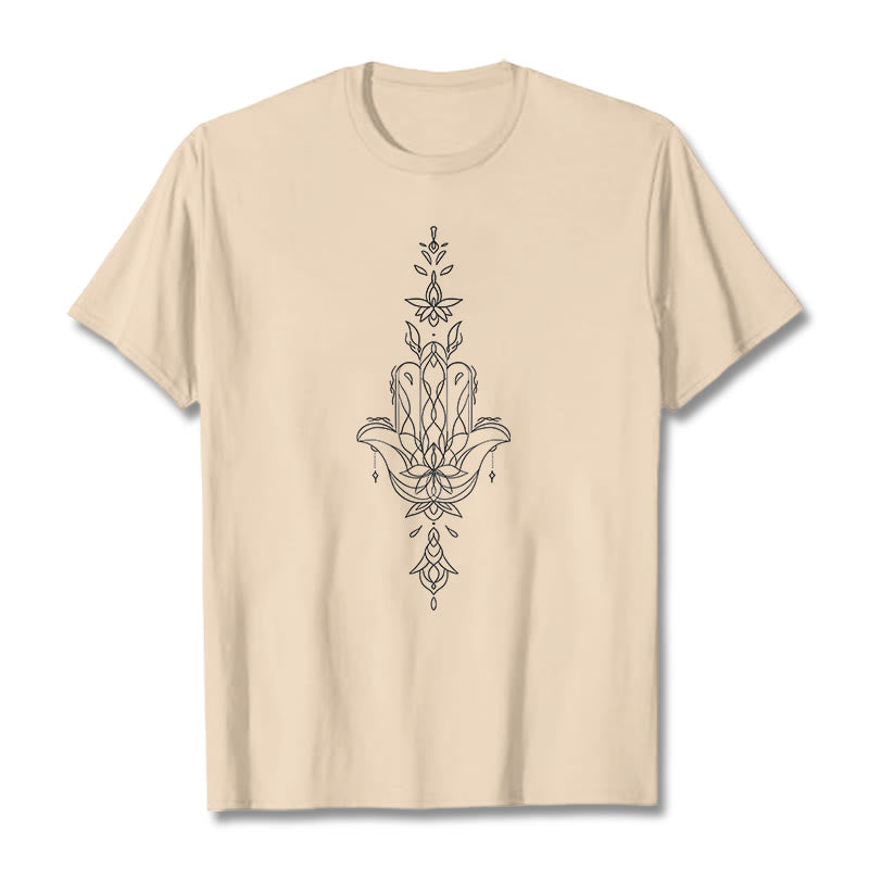 Buddha Stonesハムサハンド蓮の花柄Tシャツ - ビスク - 2XL - image 10