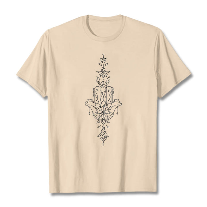 Buddha Stonesハムサハンド蓮の花柄Tシャツ - ビスク - 2XL - image 10