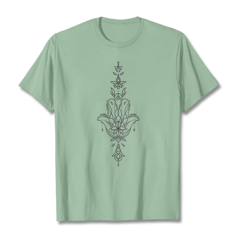 Buddha Stonesハムサハンド蓮の花柄Tシャツ - ペールグリーン - 2XL - image 16