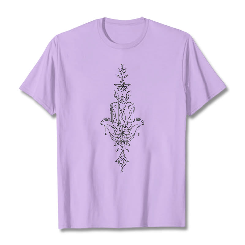 Buddha Stonesハムサハンド蓮の花柄Tシャツ - 梅 - 2XL - image 17