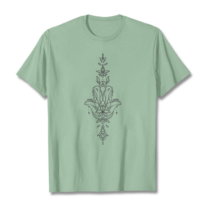 Buddha Stonesハムサハンド蓮の花柄Tシャツ - 淡い緑色 - 2XL - image 15