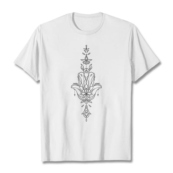 Buddha Stonesハムサハンド蓮の花柄Tシャツ - 白 - 2XL - image 6