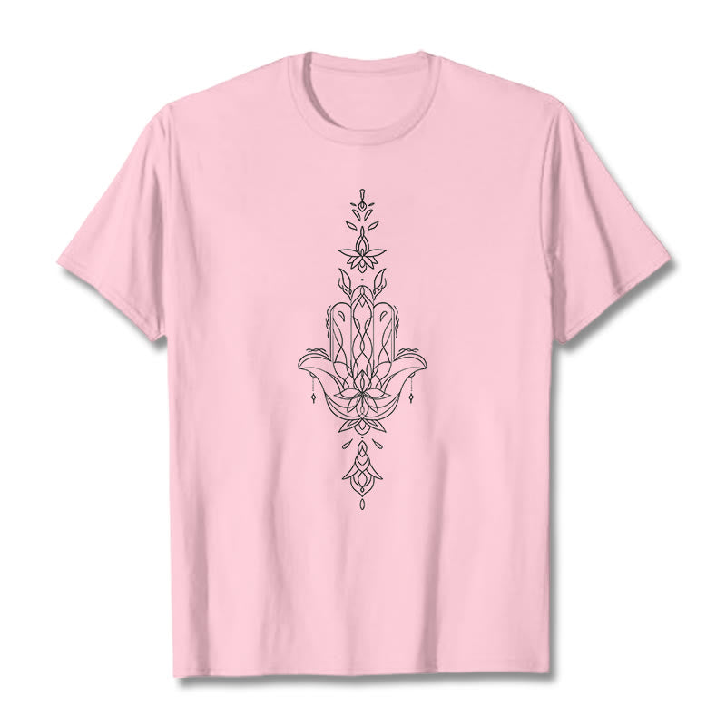 Buddha Stonesハムサハンド蓮の花柄Tシャツ - ライトピンク - 2XL - image 13