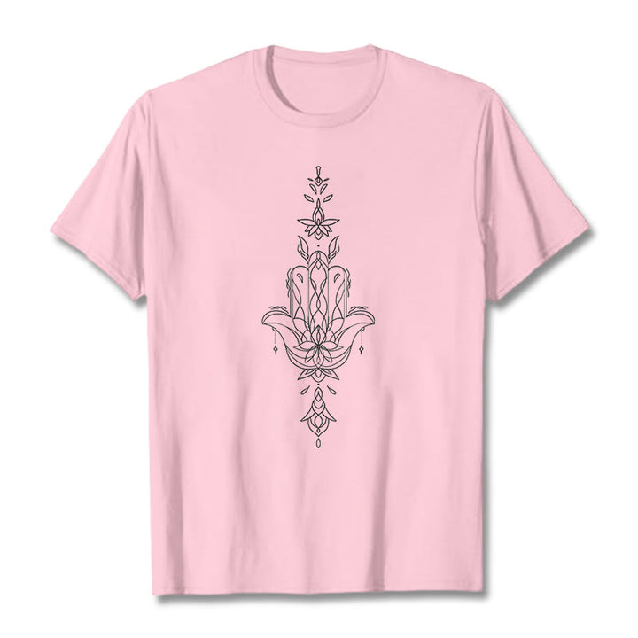 Buddha Stonesハムサハンド蓮の花柄Tシャツ - ライトピンク - 2XL - image 13