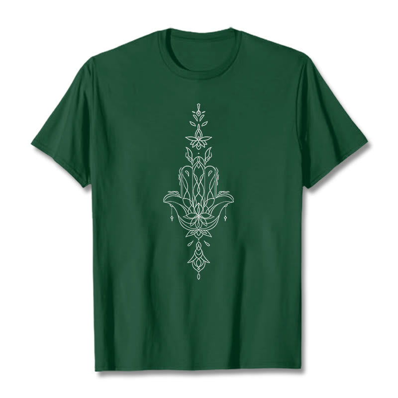 Buddha Stonesハムサハンド蓮の花柄Tシャツ - フォレストグリーン - 2XL - image 11