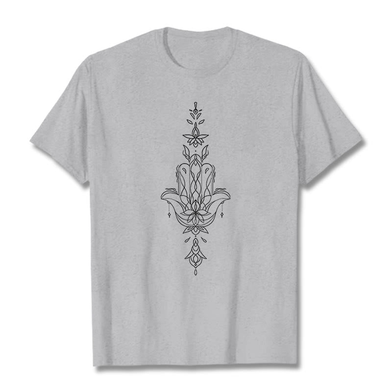 Buddha Stonesハムサハンド蓮の花柄Tシャツ - ライトグレー - 2XL - image 20