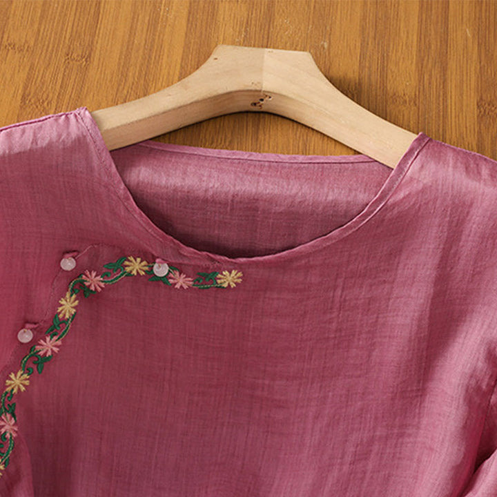 Buddha Stonesカジュアル 刺繍 花 コットン ポリエステル 半袖 レディース クルーネック シャツ - image 14